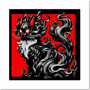 Cool Abstract Art Black Cat Demon Posters and Art